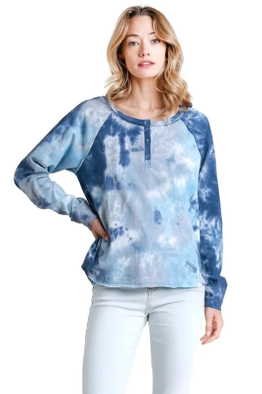 Warm Wear Tie Dye Henley Top, Blue
