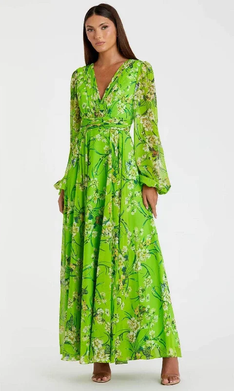 Breezy Comfort Ieena Duggal 56013 - Floral Printed Deep V-Neck Maxi Dress