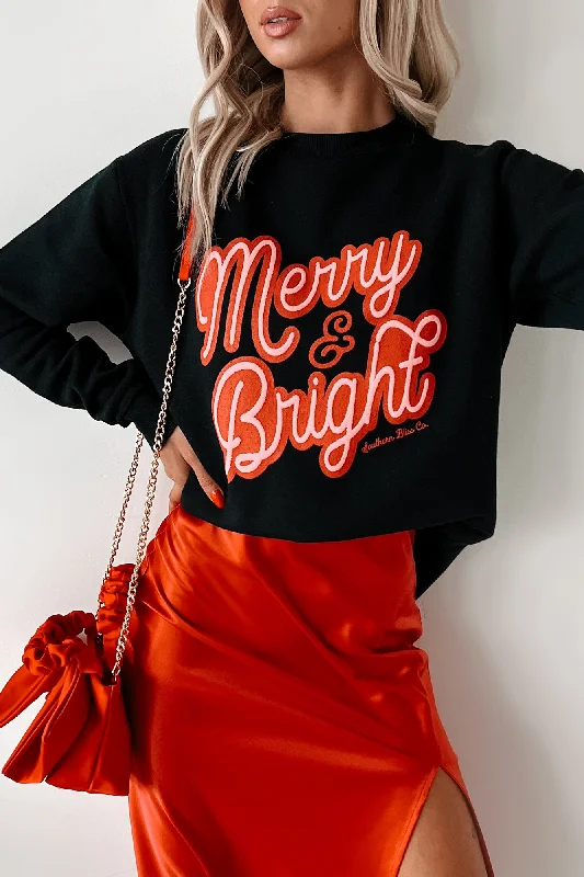 Chic Outfits Always "Merry And Bright" Graphic Sweatshirt (Black)