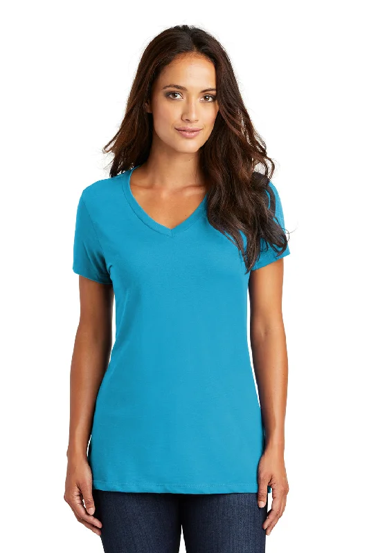 Cozy Essentials Wear District Womens Perfect Weight Short Sleeve V-Neck T-Shirt - Bright Turquoise Blue - Closeout Cozy Essentials Wear District Womens Perfect Weight Short Sleeve V-Neck T-Shirt - Bright Turquoise Blue - Closeout
