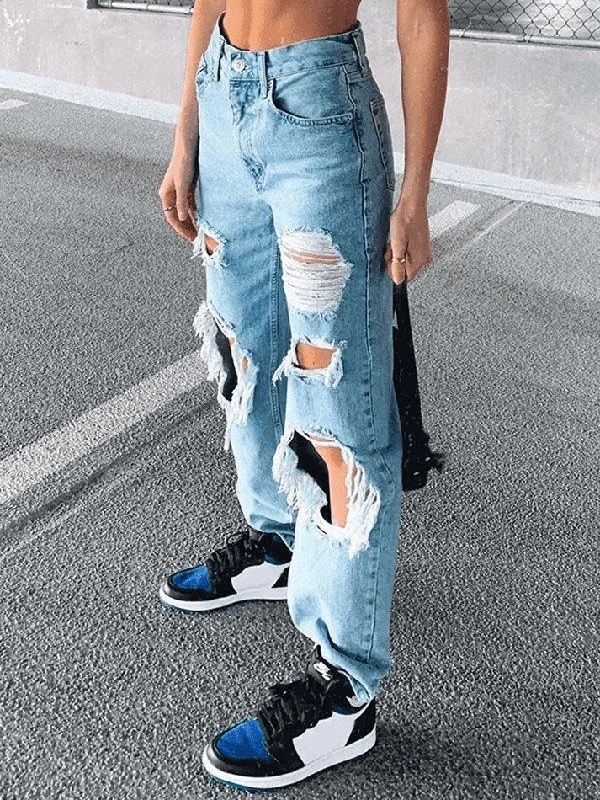 Cozy Lounge Wear Ripped Boyfriend Jeans