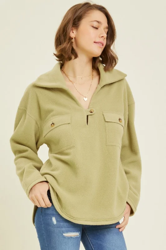 Elegant Wear Renlee Collared Fleece Pullover (Matcha)