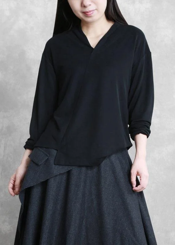 Effortless Looks Classy v neck asymmetric tunic top Photography black shirts