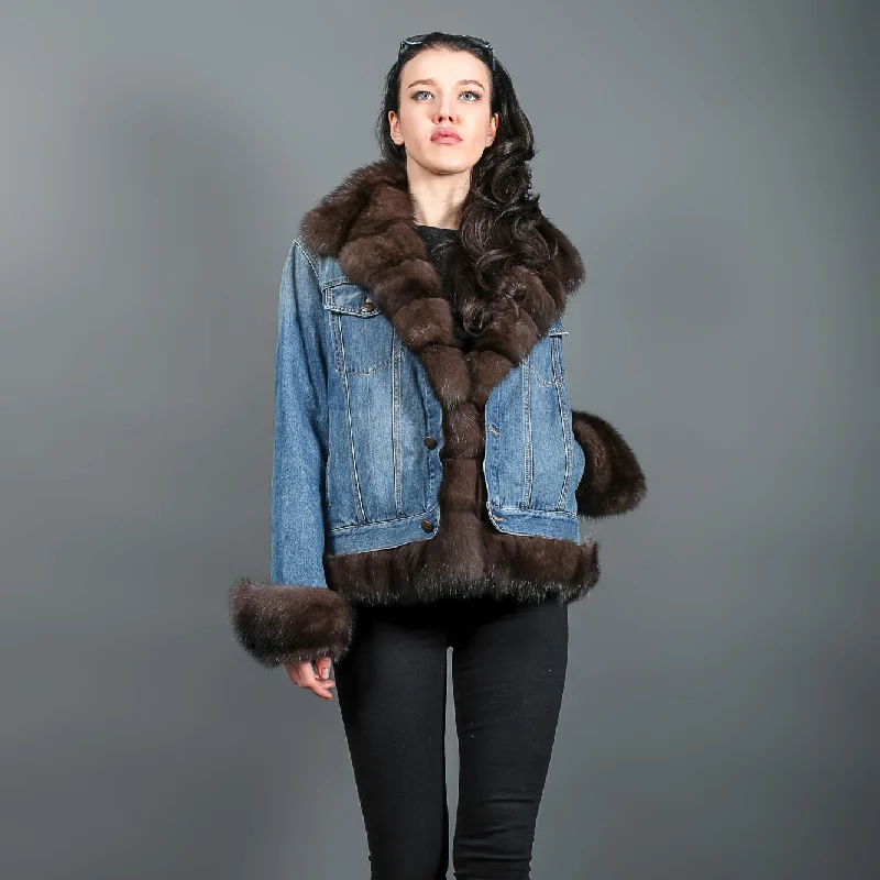 Relaxed Tops Sable Fur and denim luxury women's jacket