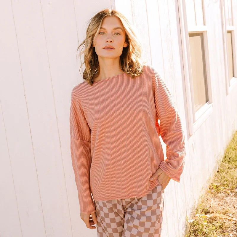 Casual Chic Outfits Sabrina Ribbed Pullover, Dusty Rose