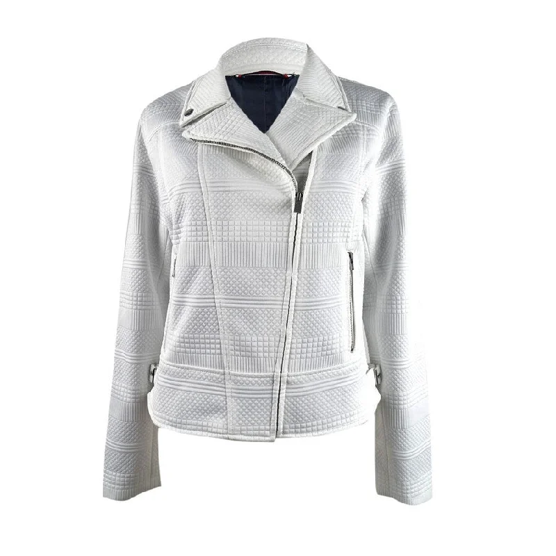 Cozy Fitting Tommy Hilfiger Women's Jacquard Moto Jacket (M, Ivory)