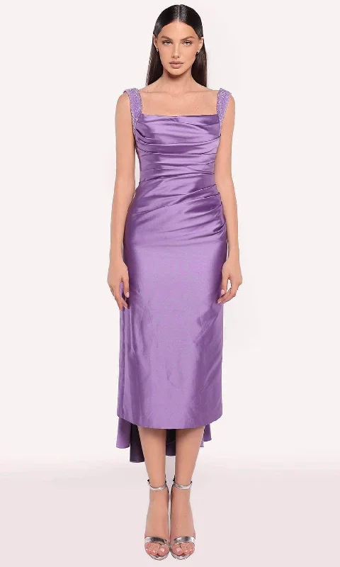 Comfortable Lounge Wear Tarik Ediz 98785 - Square Neck Taffeta Dress