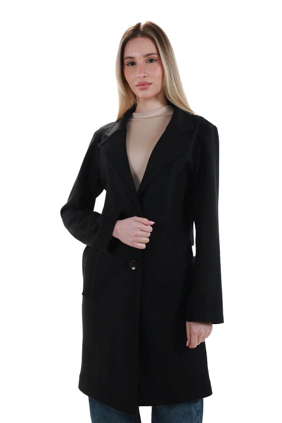 Sporty Wear Black Buttoned Coat With Slanted Pockets