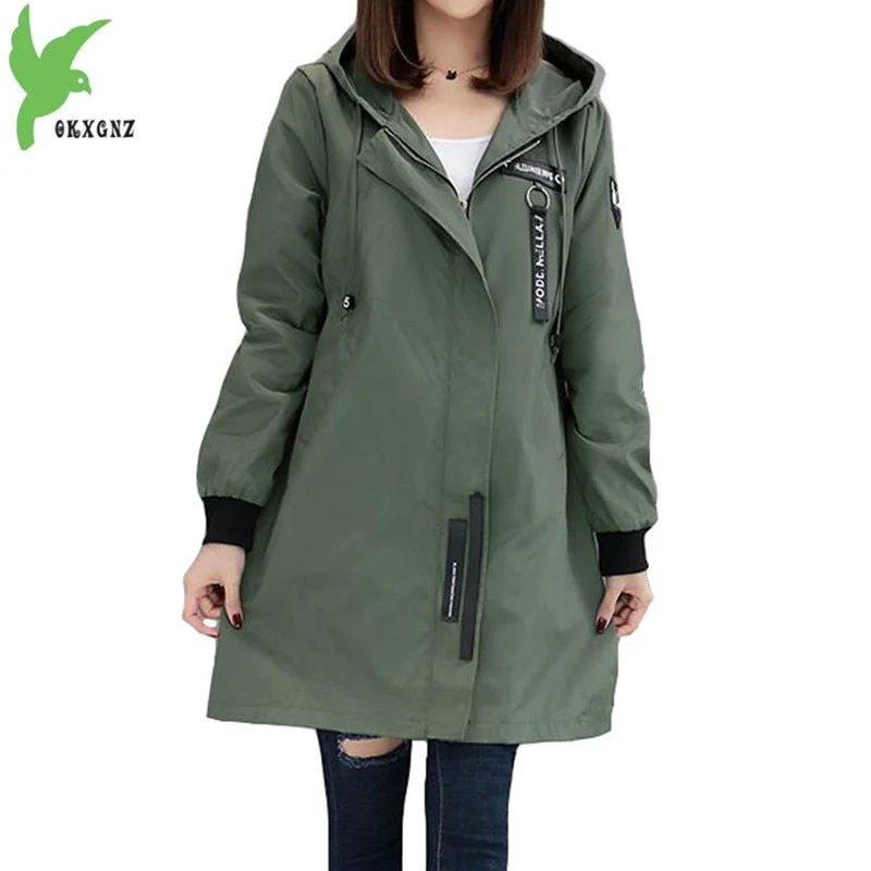 Breathable Style Trench coat Womens 2018 Spring Autumn Hoodies top Plus size Slim Students Baseball clothes Medium length Windbreaker Coats A1934