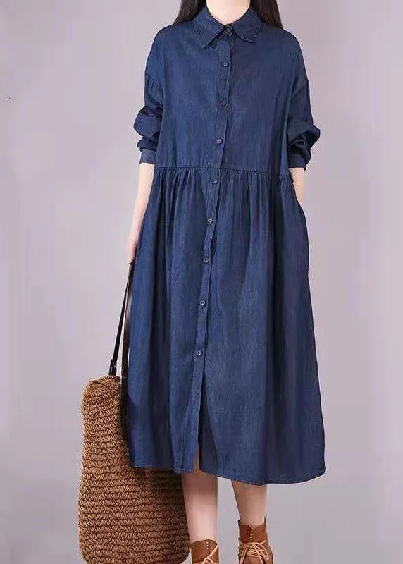 Relaxed Jackets French Navy Peter Pan Collar Button Pockets Fall Long sleeve Denim Dress Relaxed Jackets French Navy Peter Pan Collar Button Pockets Fall Long sleeve Denim Dress