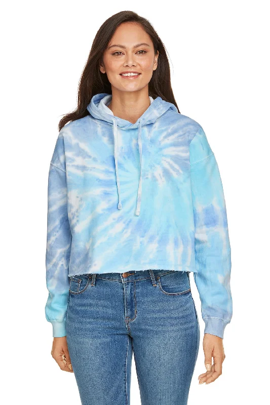 Cozy Chic Trends Tie-Dye Womens Cropped Hooded Sweatshirt Hoodie - Lagoon