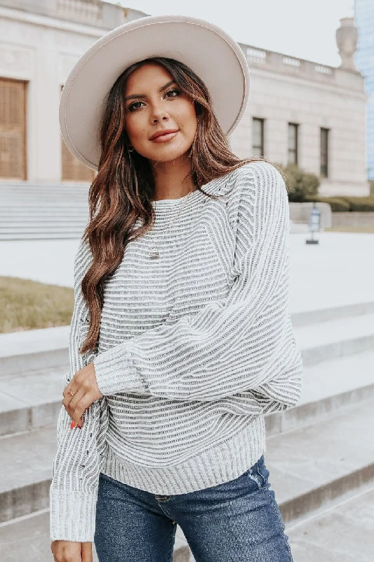Trendy Dresses Two Tone Boatneck Charcoal Ribbed Sweater - FINAL SALE