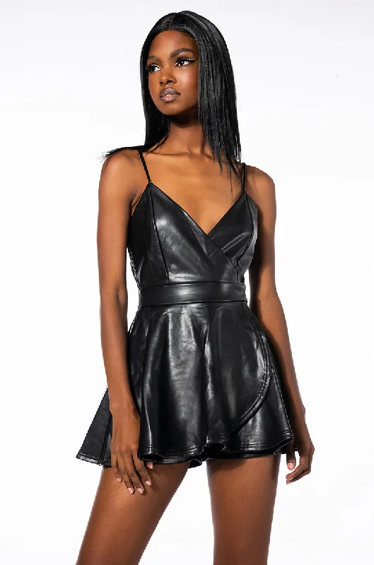 Light Dressing PRETTY WILD FIT AND FLARE FAUX LEATHER MINI DRESS