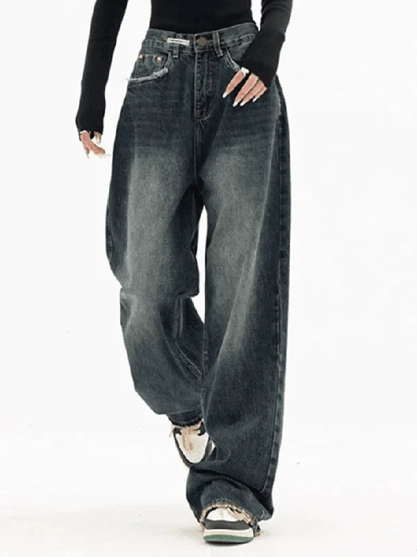 Easy-to-Wear Dark Wash Vintage Baggy Boyfriend Jeans