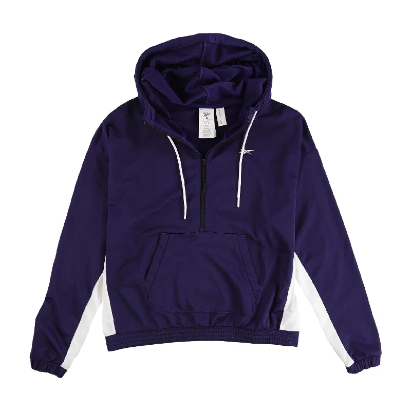 Timeless Outfits Reebok Womens 1/4 Zip Linear Logo Hoodie Sweatshirt, Purple, Small
