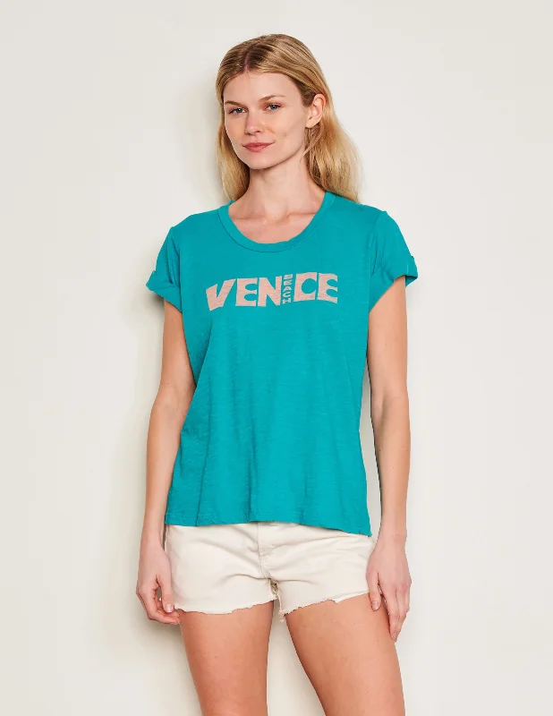Trendy Dresses Sundry Venice Rolled Sleeve Tee in Intense Teal