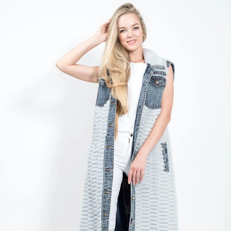 All-Day Style Jeans and Mink Fur Vest Fashion