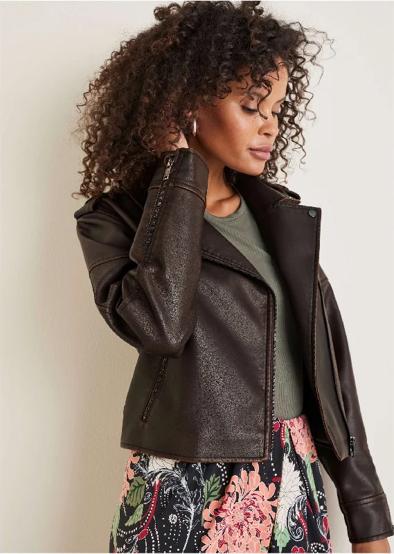 Versatile Outfits Distressed Leather Jacket - Distressed Brown