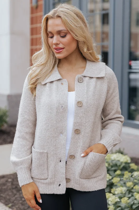 Trendy Looks Beige Button Down Sweater Cardigan-FINAL SALE