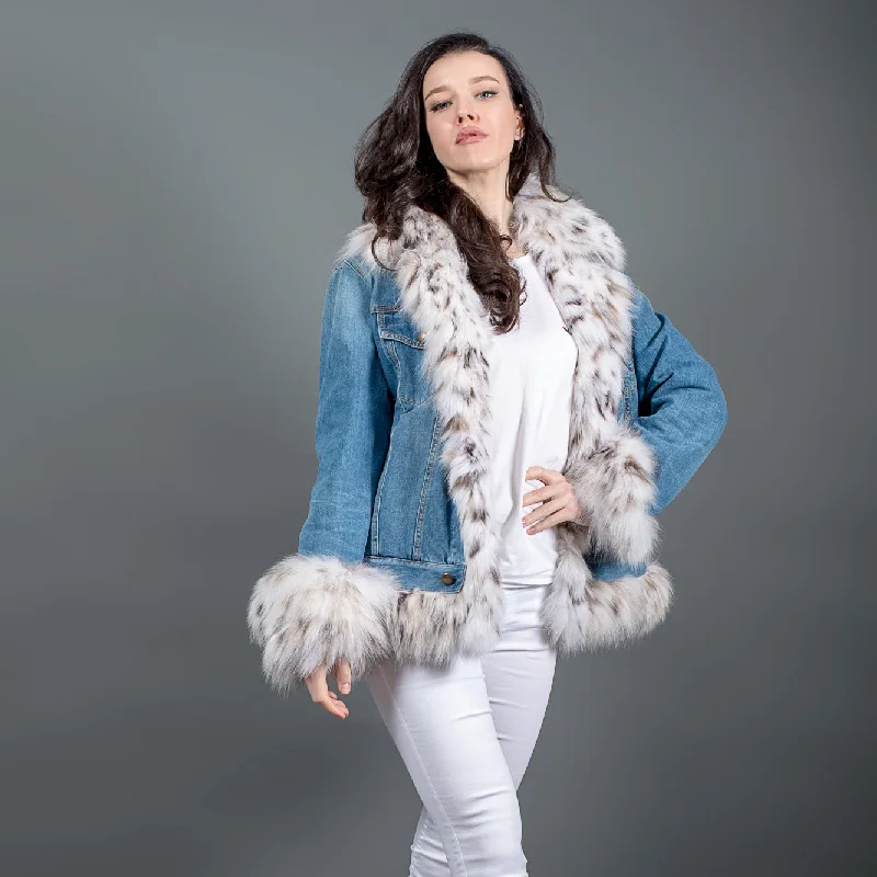 Classic Comfort Lynx Fur luxury denim jacket for women