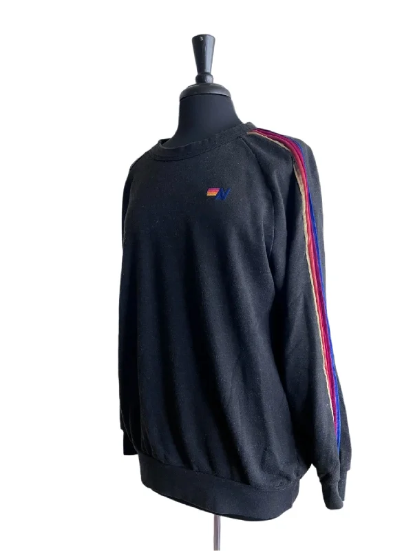 Effortless Outfits Classic Velvet 5 Stripe Crew Sweatshirt Charcoal