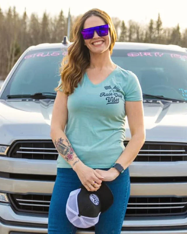 Casual Chic Wear Race Day Vibes Ladies V Neck Tee