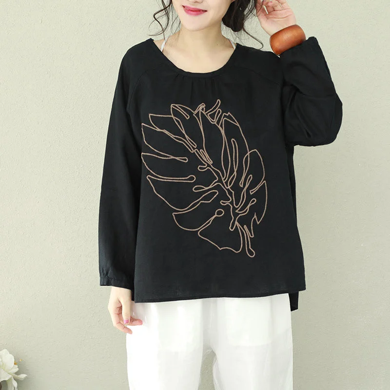 Versatile Outfits diy black linen for women Organic Work Outfits o neck tunic spring top