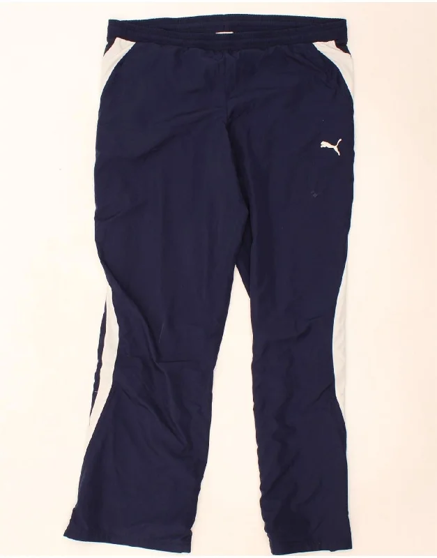 Cozy Essentials Wear PUMA Womens Tracksuit Trousers UK 12 Medium Navy Blue Colourblock
