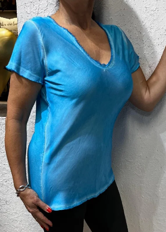 Versatile Casuals Added Touch "Select" Short Sleeve V-Neck -Turquoise