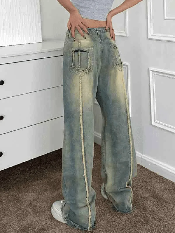 Casual Comfort Vintage Embroidery Burr Loose Boyfriend Jeans
