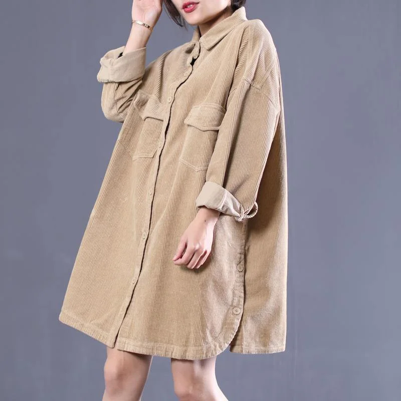 Effortless Looks Classy lapel side open Plus Size spring for women khaki loose coats