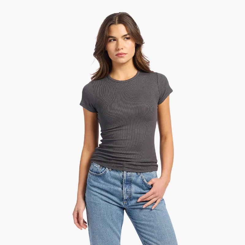Relaxed Looks Slinky Rib Tee | Graphite