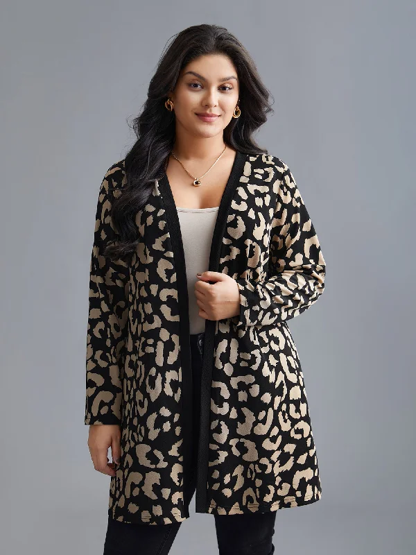 Easy Wear Chic Leopard Print Color Contrast Kimono