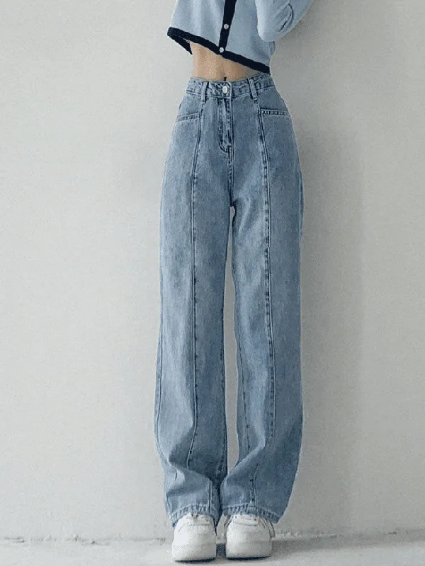 Comfortable Sweaters Seam Detail Washed Boyfriend Jeans
