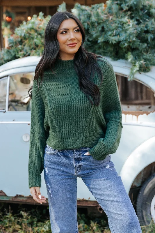 Everyday Outfits Seam Detail Mock Neck Sweater - Green - FINAL SALE