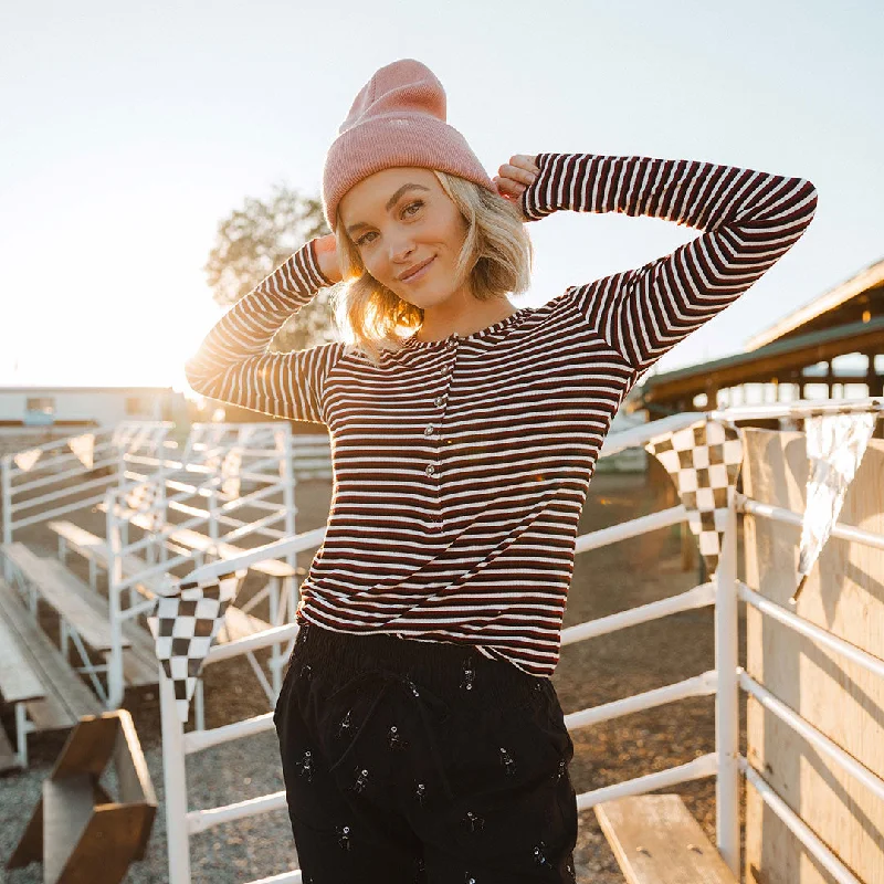 Casual Fit Henley, Burgundy Stripe