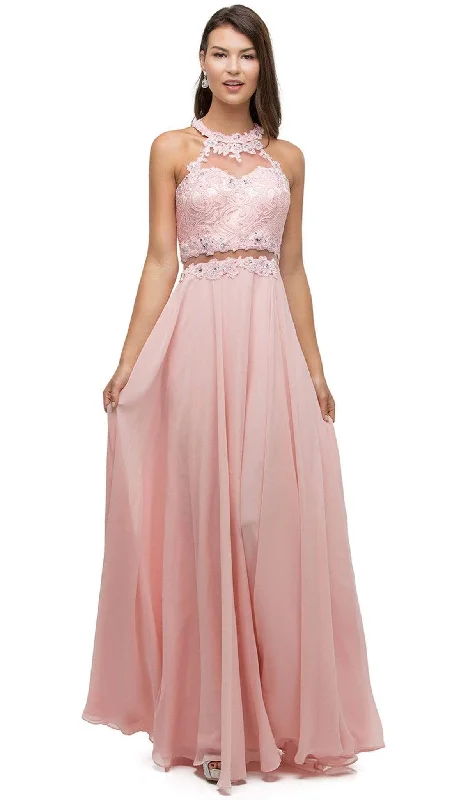 Easy Chic Wear Dancing Queen - 9548 Jeweled Illusion Halter Chiffon Prom Dress
