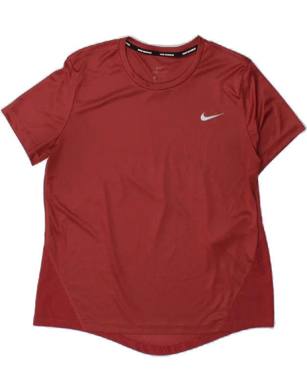Smart Comfort Wear NIKE Womens Dri Fit T-Shirt Top UK 14 Medium Maroon Polyester