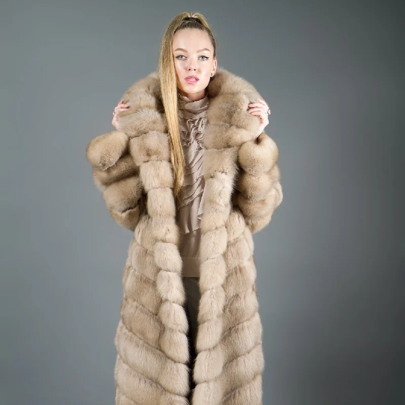 Sporty Comfort Long fur coat with hood exclusive Russian sable