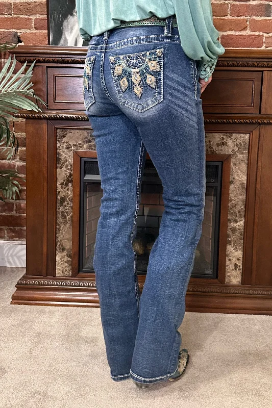 Relaxed Chic Turquoise Goddess Mid Rise Bootcut Jean by Miss Me
