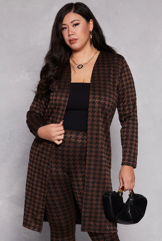 Classic Comfort Plus Size Houndstooth Duster