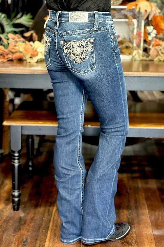 Relaxed Fit Wear Aztec Goddess Mid Rise Bootcut Jean by Miss Me