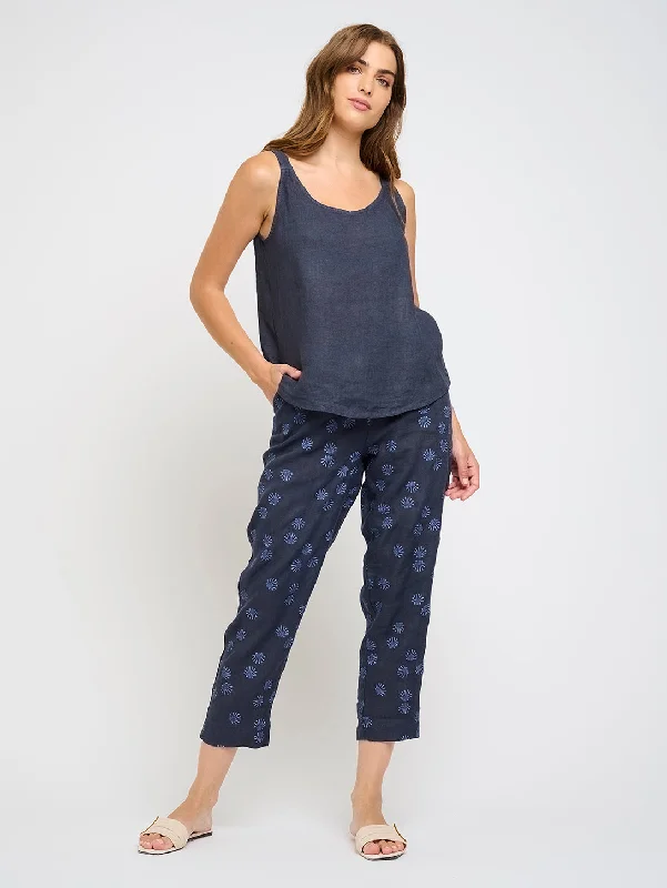 Fashion Comfort Sleeveless Linen Top - Deep Sea Blue