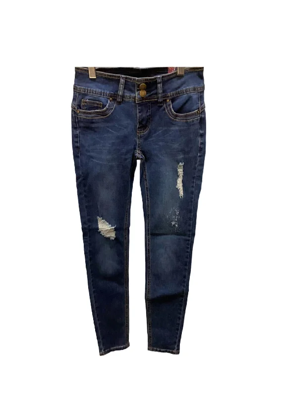 Stylish Ease Women's Distressed Denim Jean In Blue