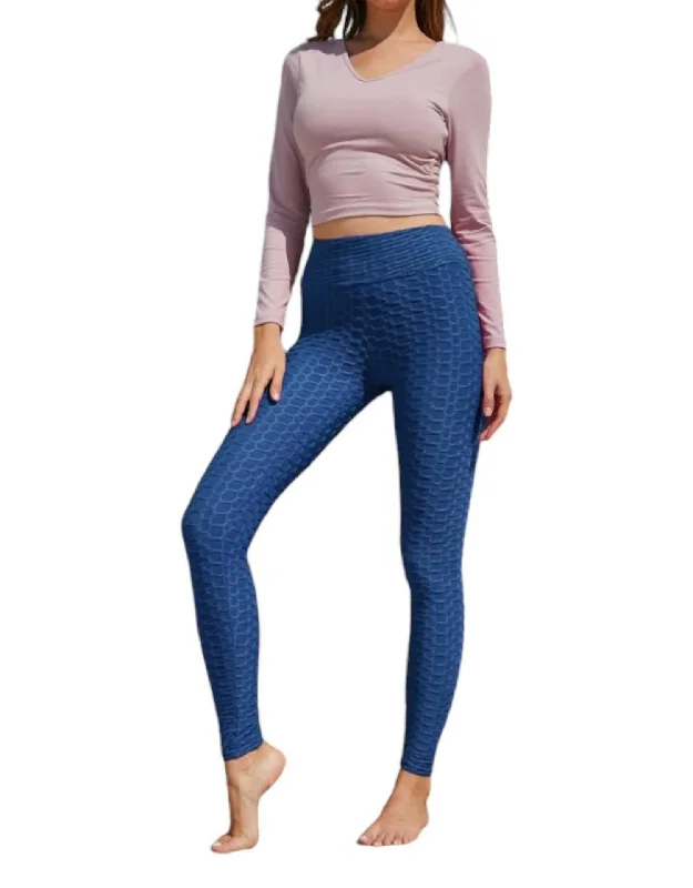 Casual Comfort Honeycomb Leggings In Blue
