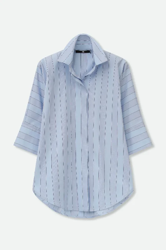 Elegant Wear SAHANA DOLMAN SHIRT IN ITALIAN COTTON BLUE STRIPE