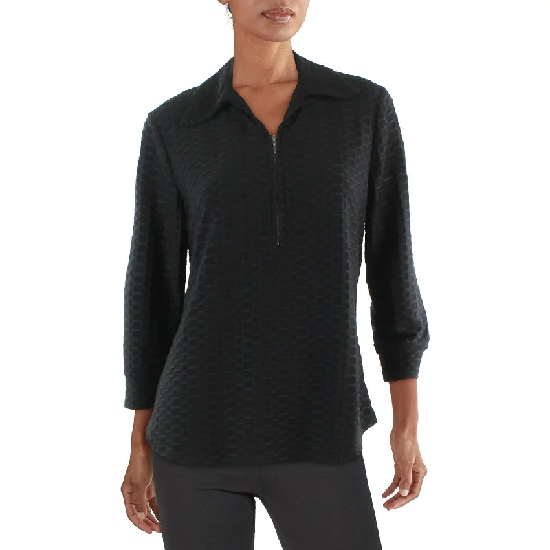Cozy Shirts Notations Womens Petites Collar Waffle 1/2 Zip Top