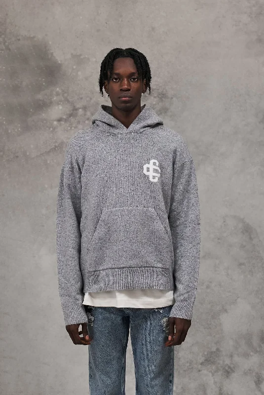 Comfortable Fashion Looks FLUFFY KNIT EMBLEM HOODIE - GREY MARL