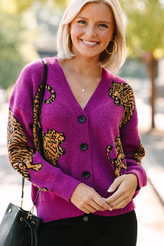 Relaxed Jackets Born To Be Wild Plum Purple Tiger Cardigan