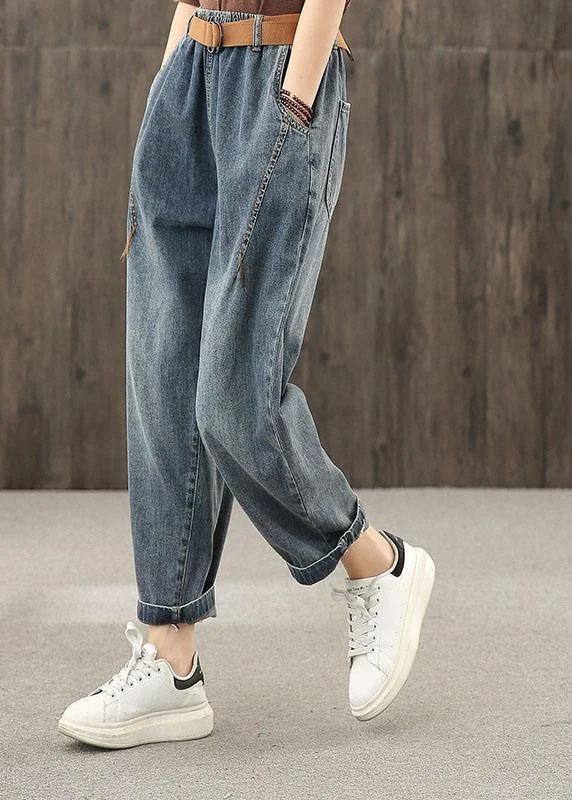 Easy-to-Wear Bright line decoration retro washed denim autumn new casual trousers